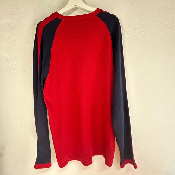 Nautica Jean Co. Mens Red Navy Colorblock V-Neck Sweater XL Cotton Pullover New - Picture 2 of 7